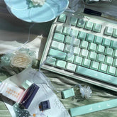 Cute Green Floral Matcha PBT Keycaps Set for Mechanical Keyboard, Artisan Keycaps, Cherry Profile, PBT Dye-Sub, Mx(+)Switches, 133pcs